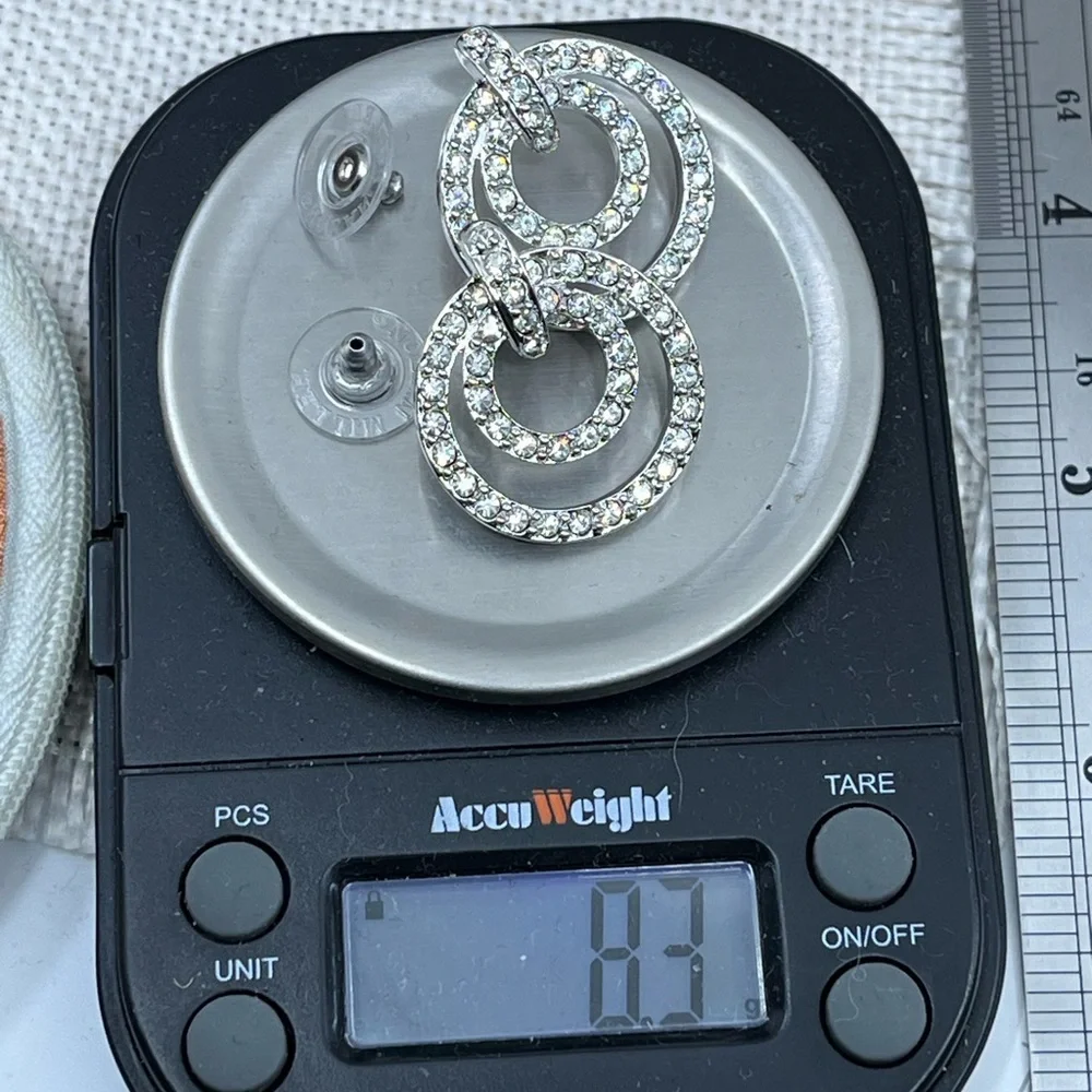 Nolan Miller Glamour Collection Pave Triple Circle Earrings w/ Box and Cert - Picture 16 of 17